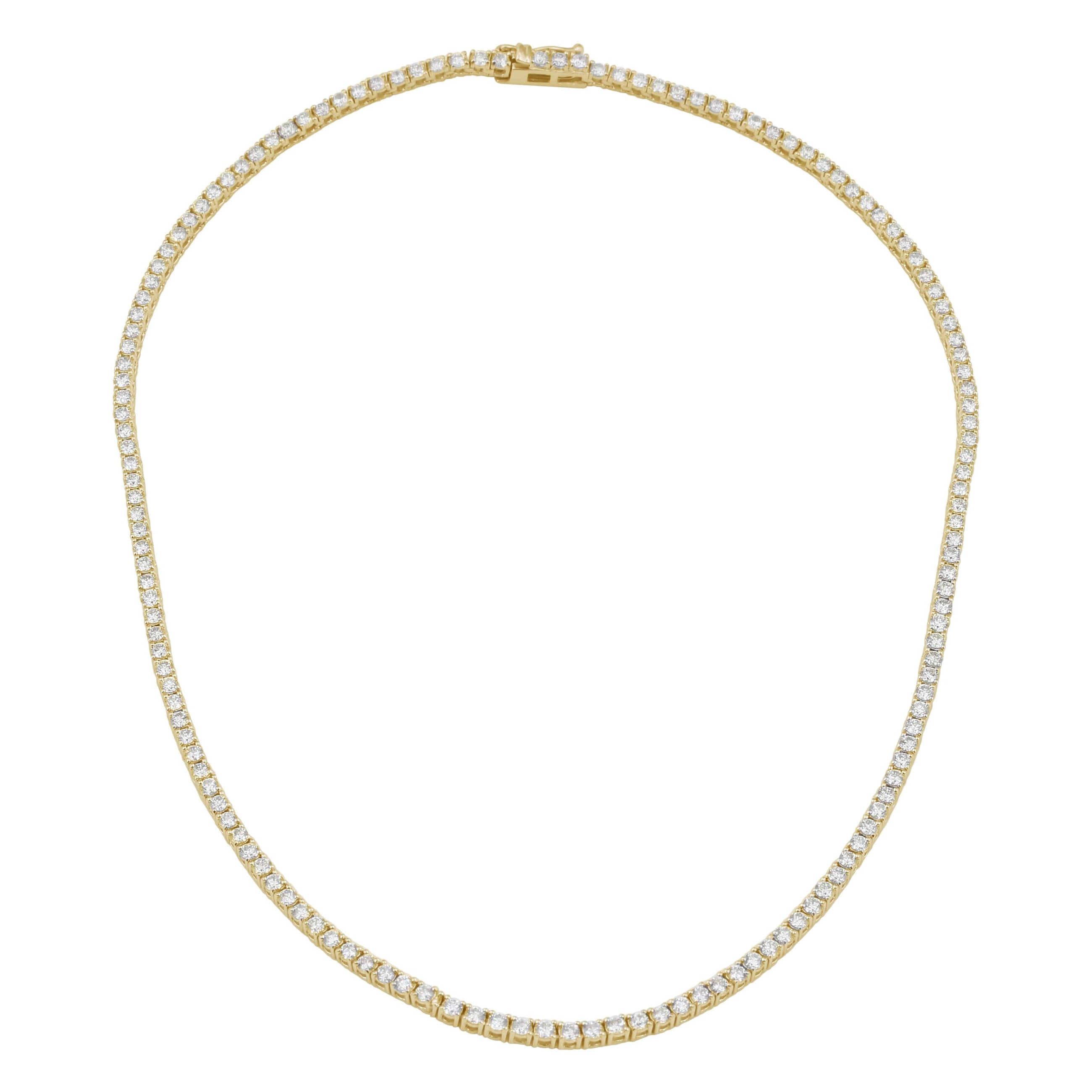 5 Carat Classic Yellow Gold Diamond Tennis Necklace.