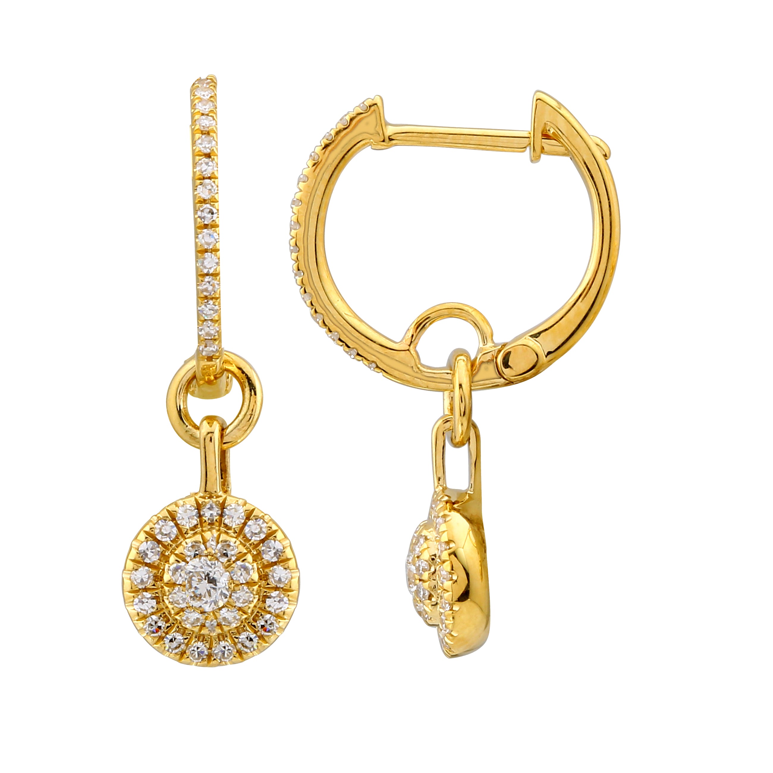 Diamond Dangle Disc Huggies.