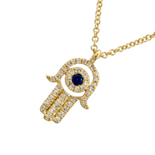 Diamond Sapphire Hamsa Hand Necklace.