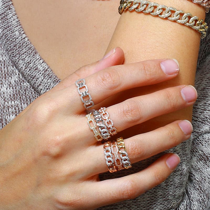Diamond Cuban Curb Chain Link Ring.