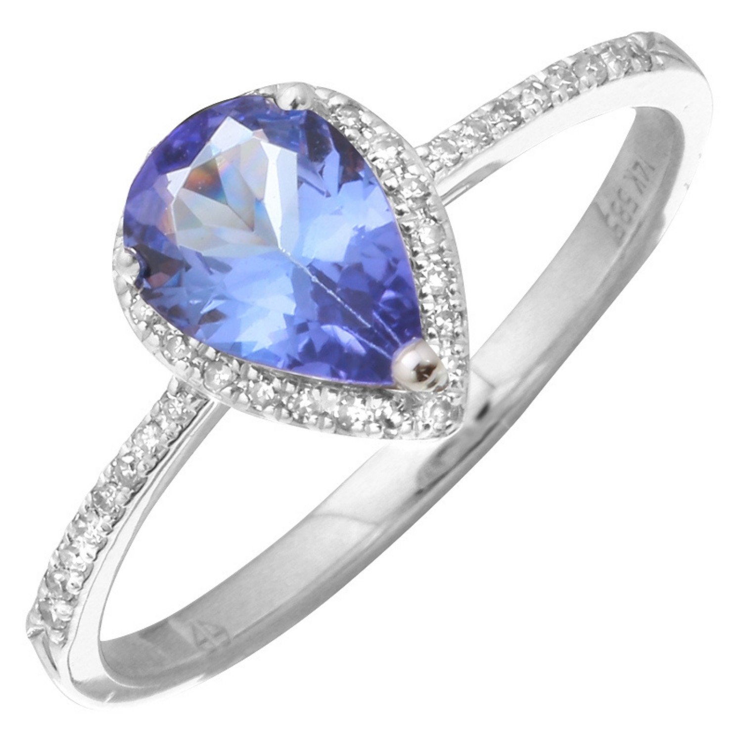 Diamond Tanzanite Pear Engagement Ring.