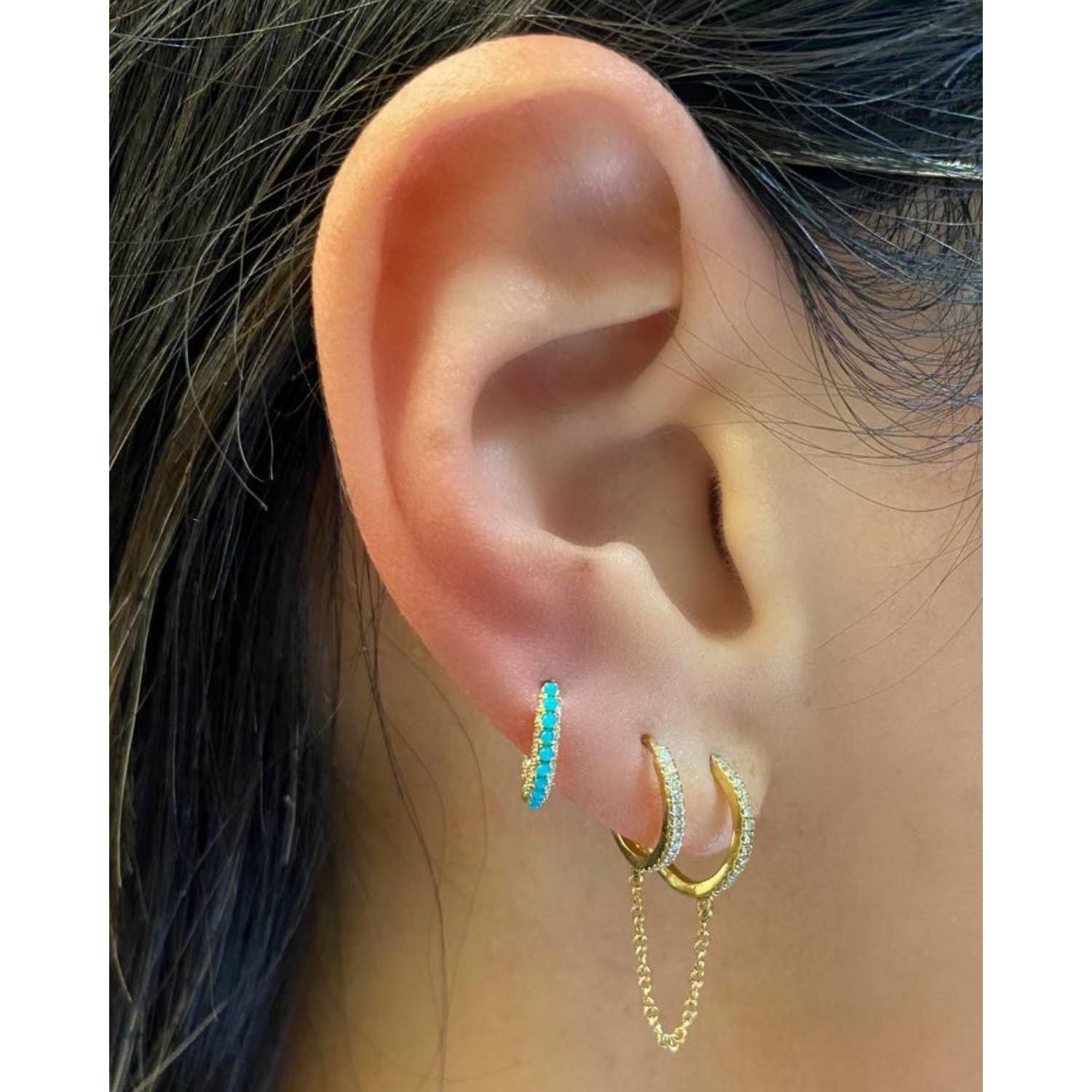 Beaded Diamond Turquoise Hoops.
