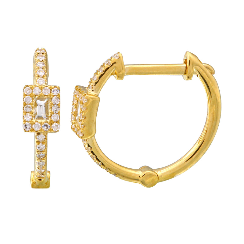 Diamond Baguette Halo Huggies.