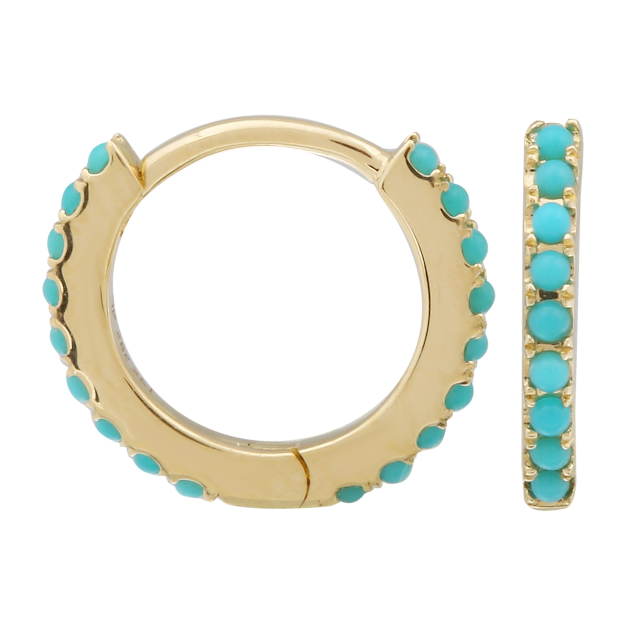 Beaded Turquoise Huggies.