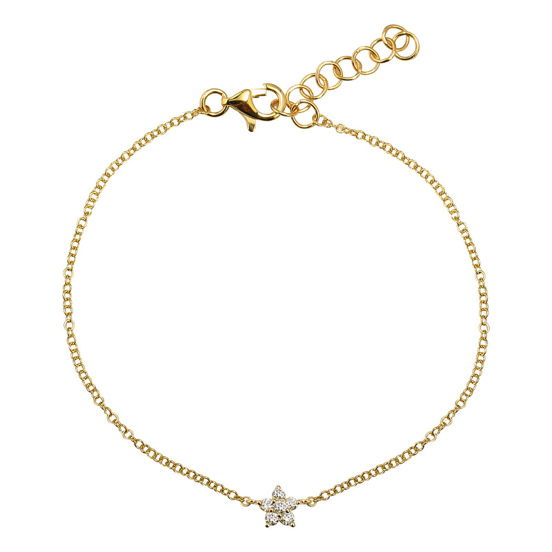Mini Diamond Flower Charm Link Bracelet.