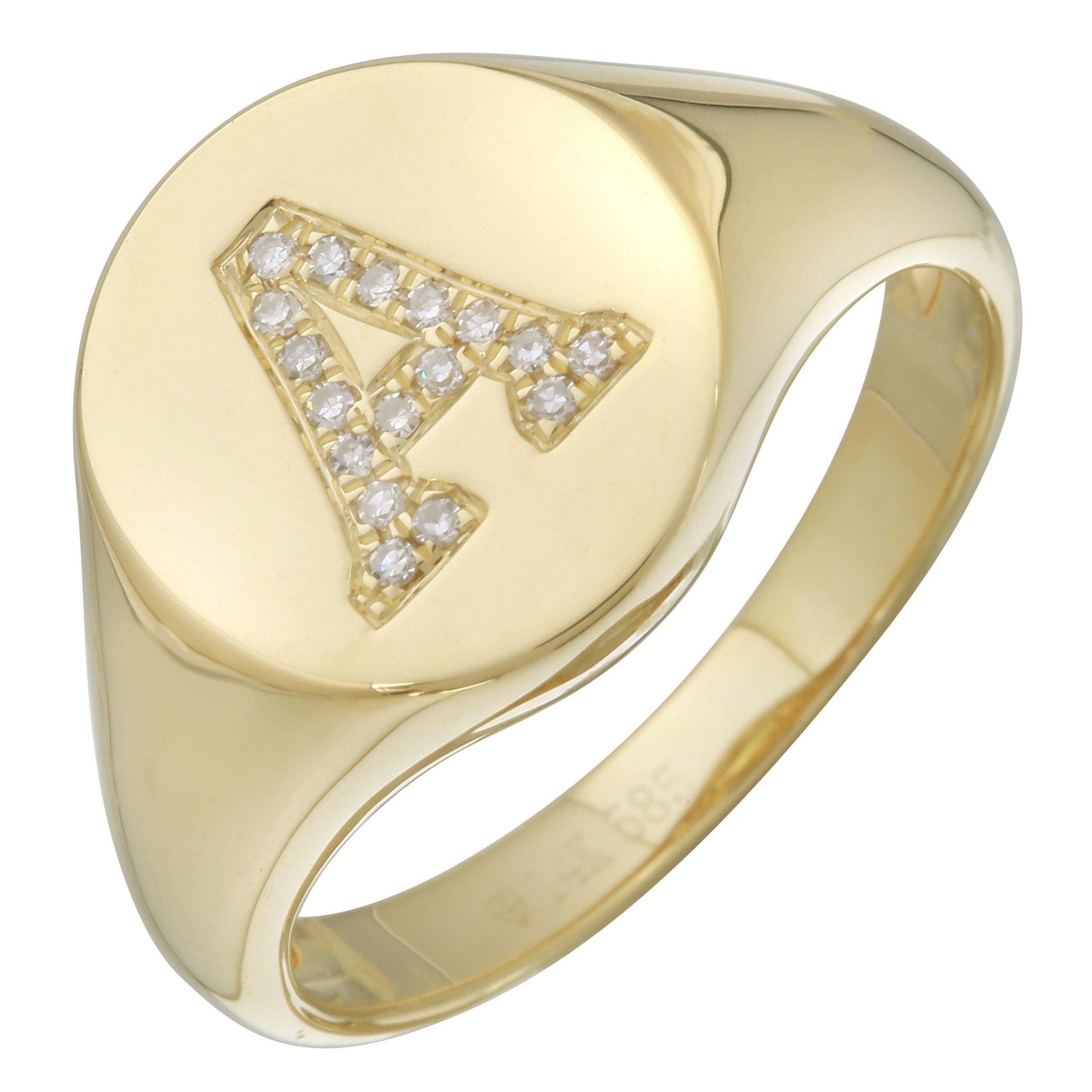 Diamond Initial Signet Ring.