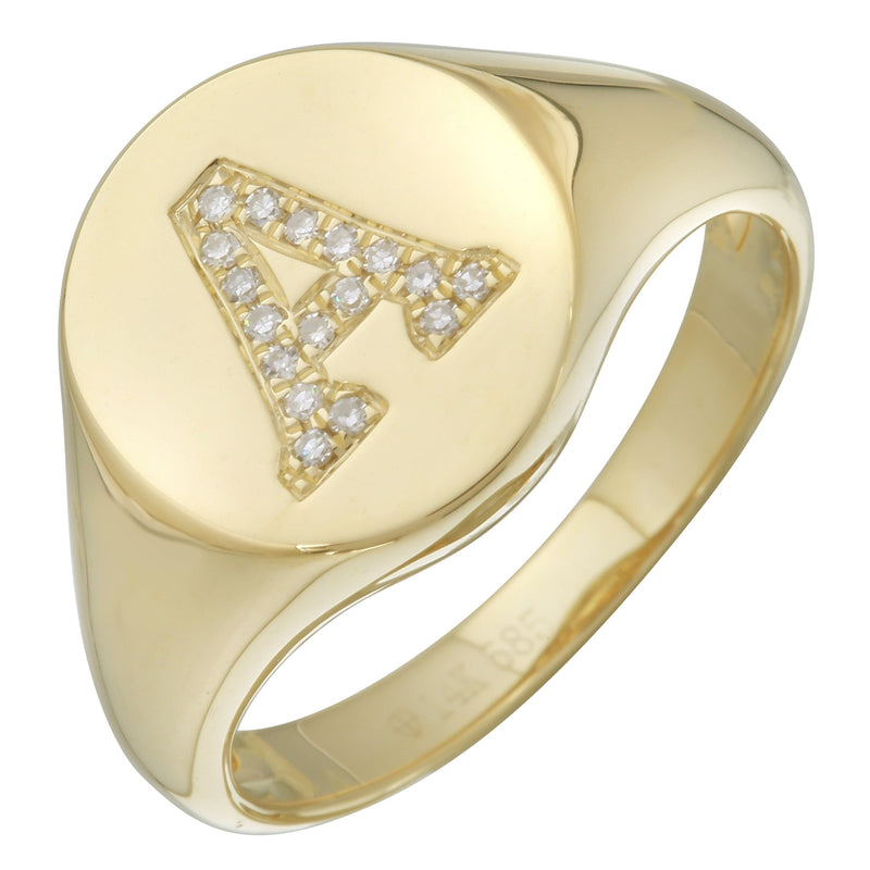 Diamond Initial Signet Ring.