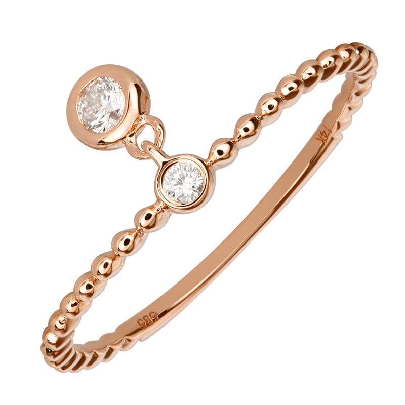 Beaded Bezel Diamond Dangle Charm Ring.
