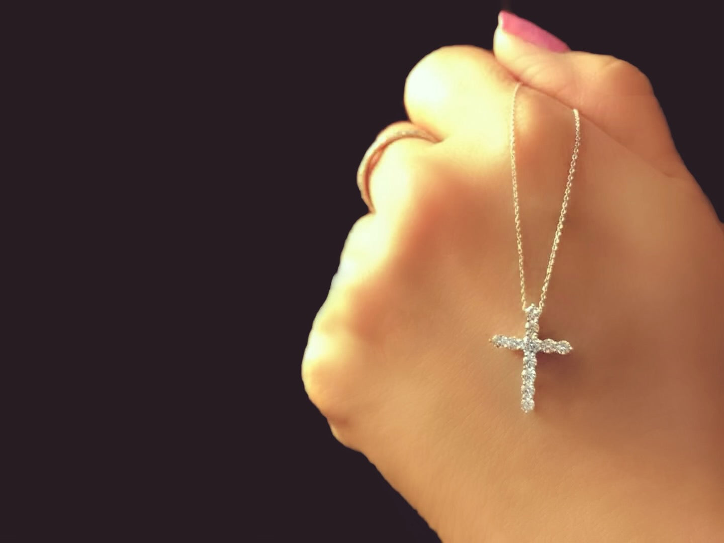 1/2 Carat Lab Grown Diamond Cross Pendant Necklace.
