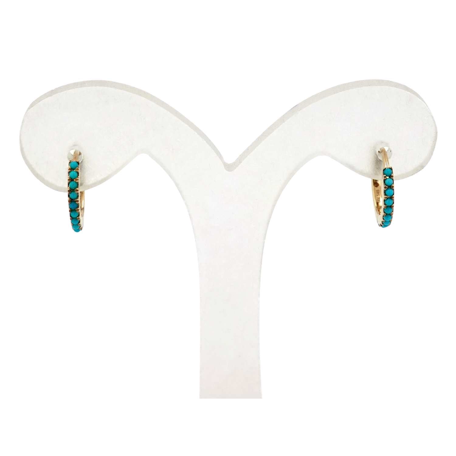 Beaded Turquoise Huggies.