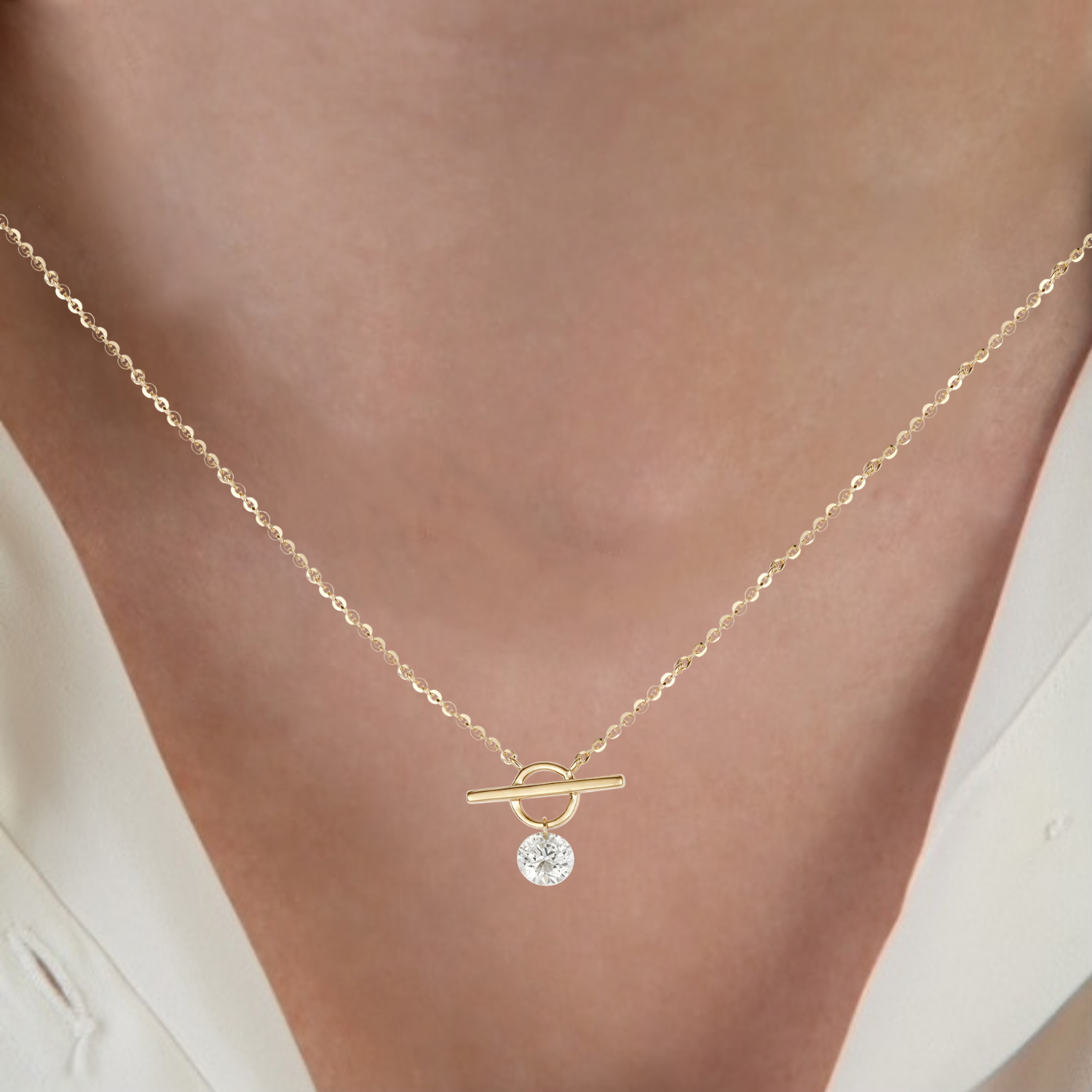 Drilled Diamond Toggle Necklace.
