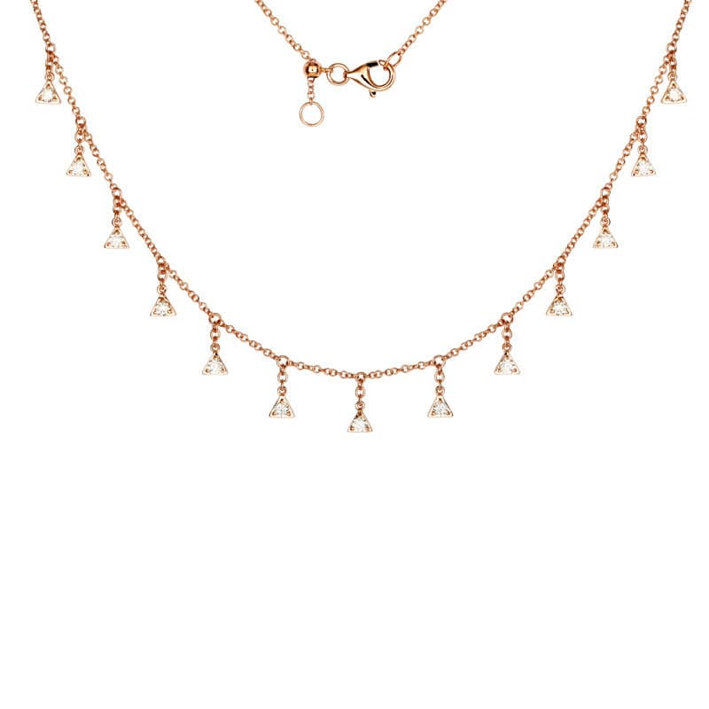 Rose Gold Triangle Tassel Diamond Necklace.