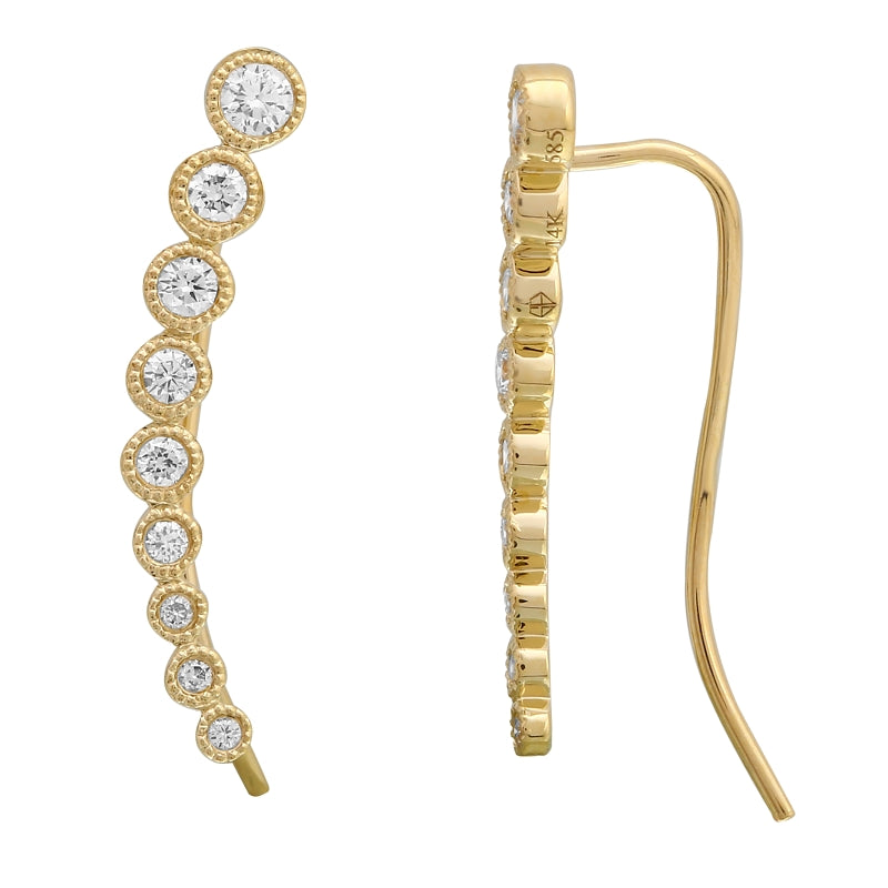 Graduated Bezel Milgrain Ear Crawlers.