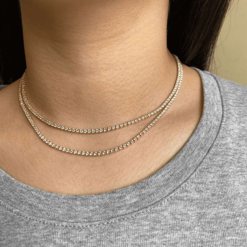 5 Carat Classic Yellow Gold Diamond Tennis Necklace.