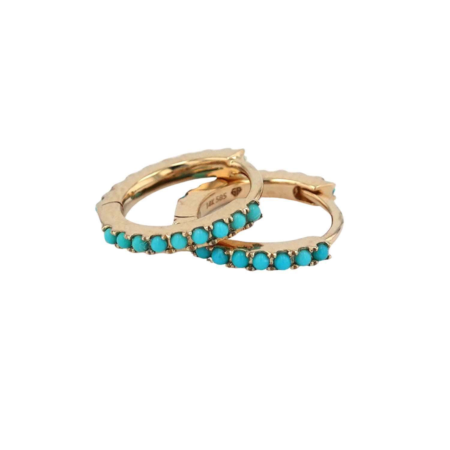 Beaded Turquoise Huggies.