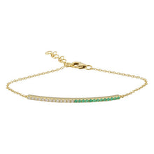 Half Diamond Half Gemstone Bar Charm Link Bracelet.