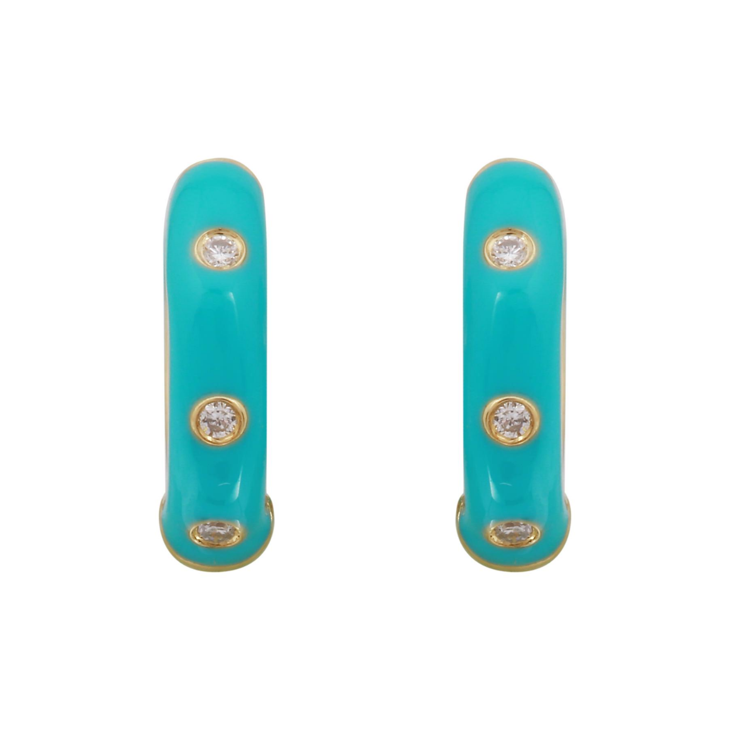 Turquoise Enamel Huggies.
