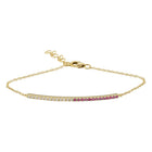 Half Diamond Half Gemstone Bar Charm Link Bracelet.
