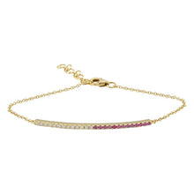 Half Diamond Half Gemstone Bar Charm Link Bracelet.
