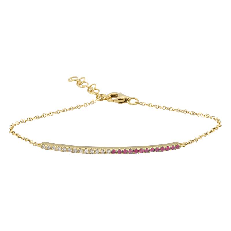 Half Diamond Half Gemstone Bar Charm Link Bracelet.