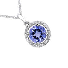 Blue Tanzanite Halo Pendant.