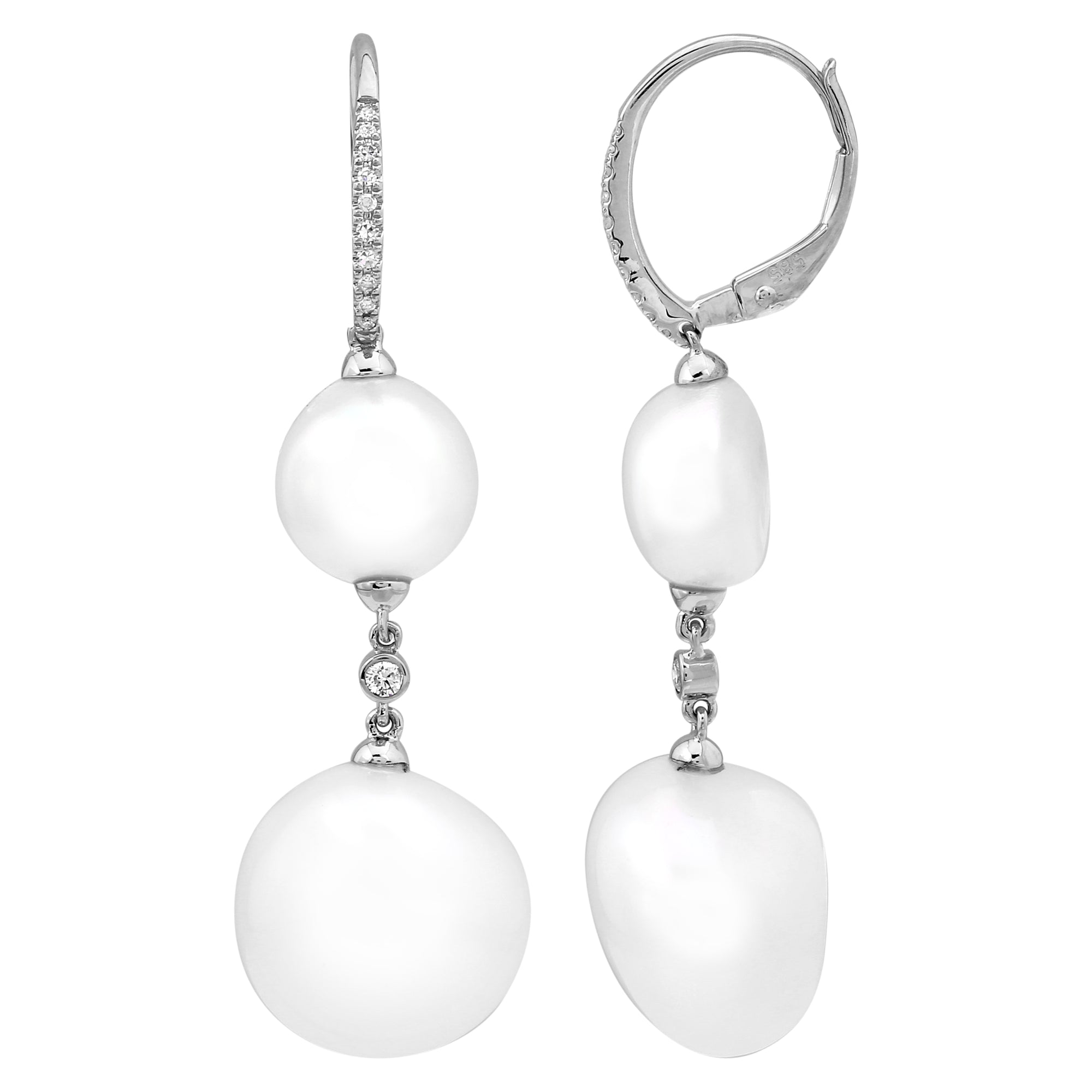 Dangling Pearl Drop Huggies.