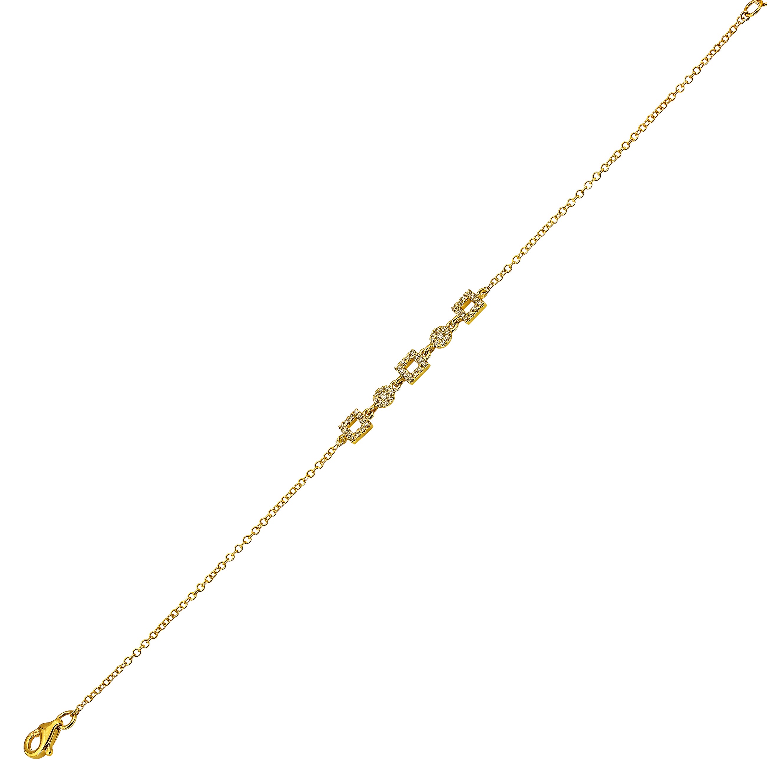 Diamond Slabbed Square Round Charm Link Bracelet.