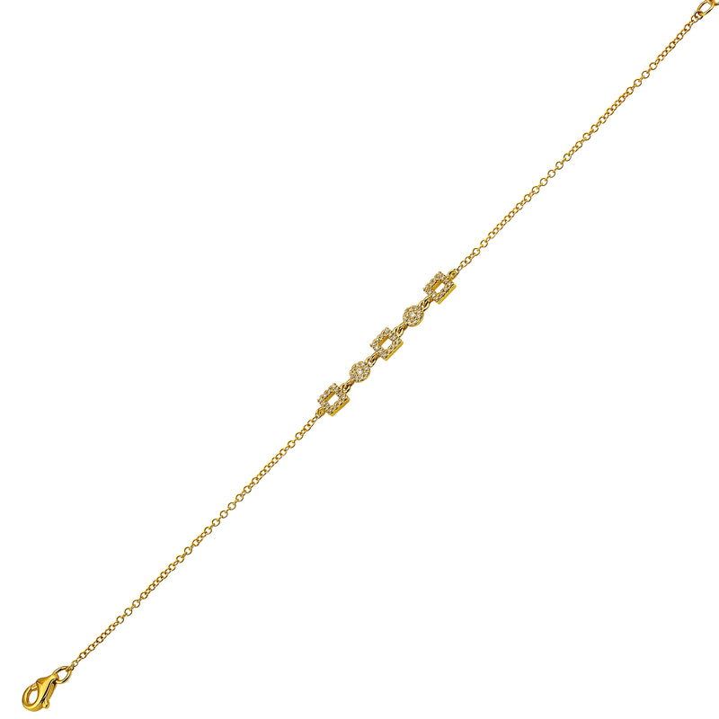 Diamond Slabbed Square Round Charm Link Bracelet.