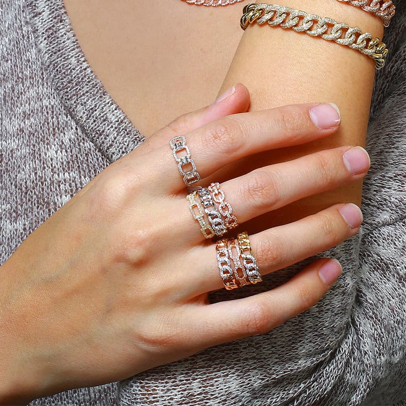 Diamond Cuban Curb Chain Link Ring.