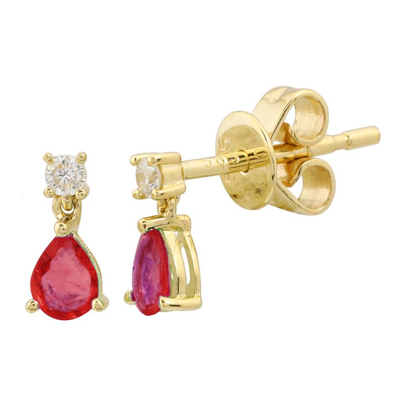 Pear Ruby Diamond Stud Earrings.