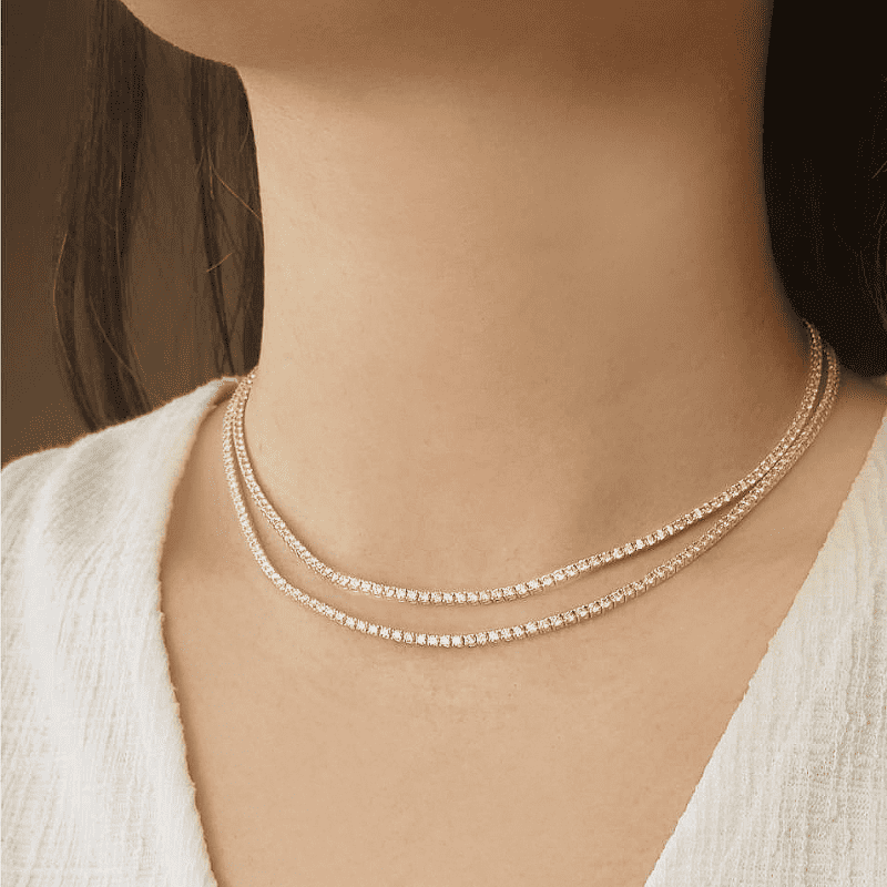 5 Carat Classic Yellow Gold Diamond Tennis Necklace.