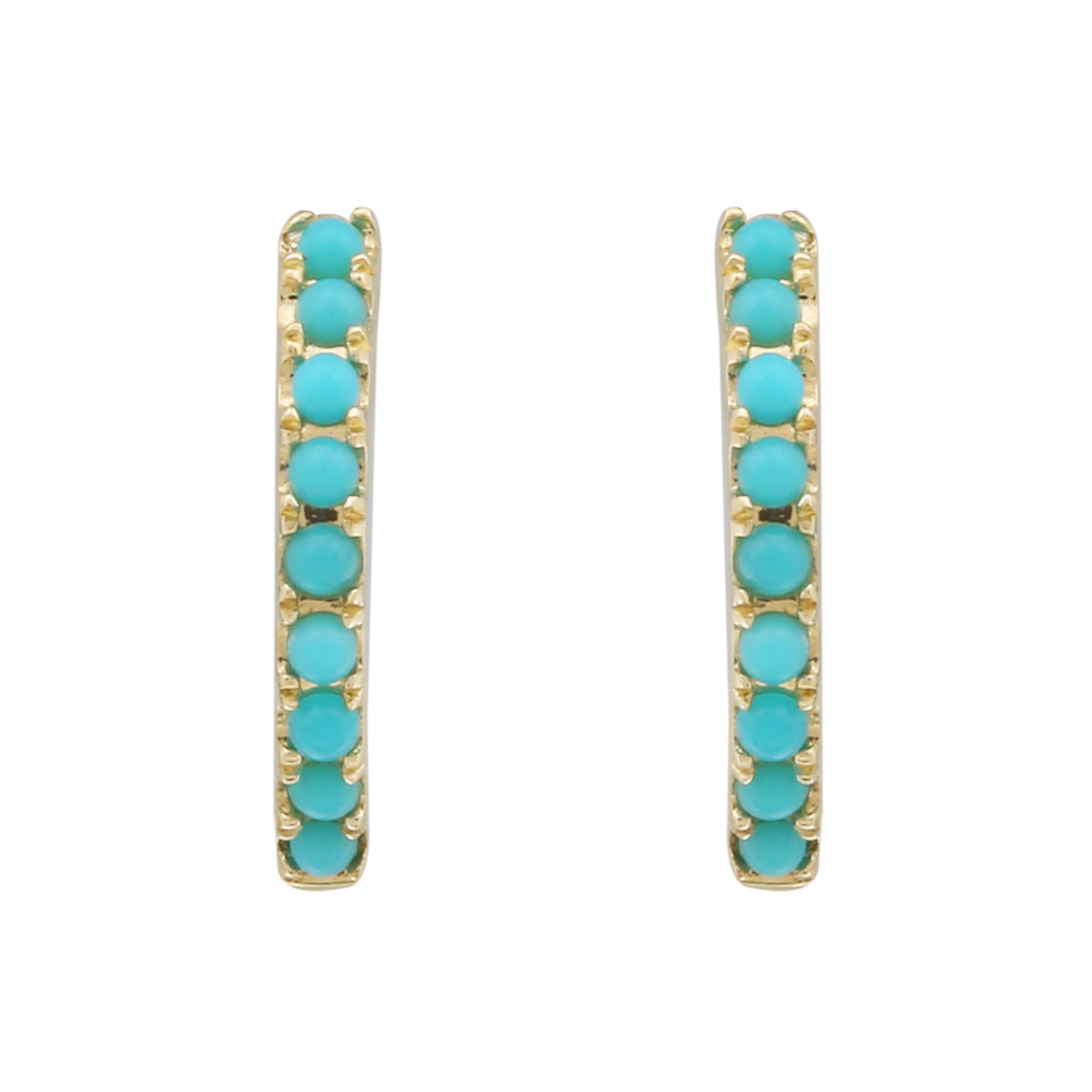 Beaded Turquoise Huggies.