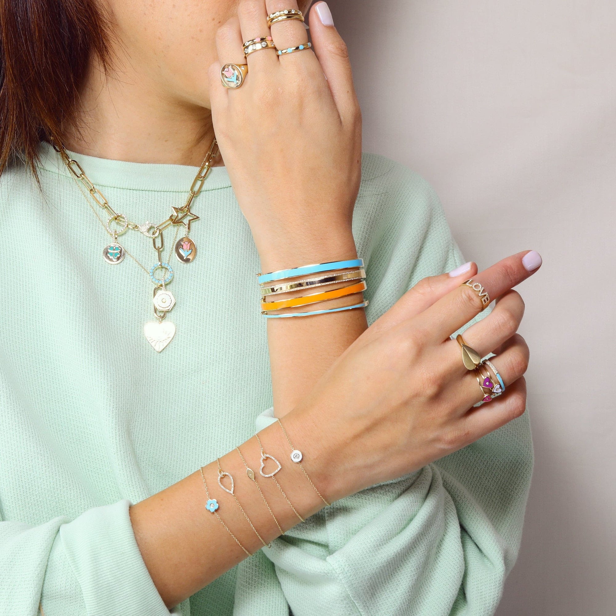 Half Enamel Pave Skinny Bangle.