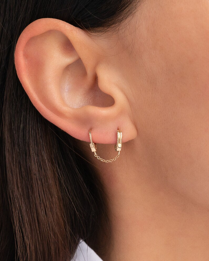 White Gold Double Handcuff Earring.