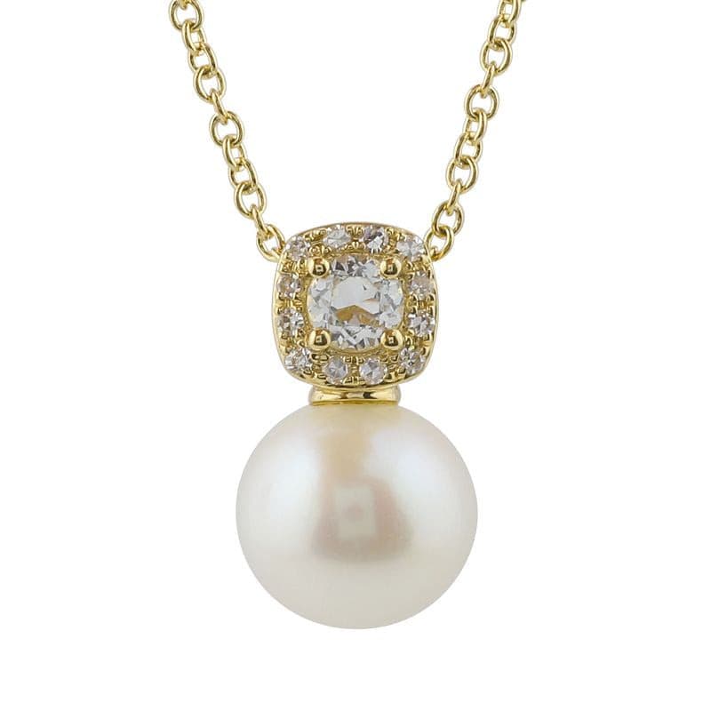 Cushion Gemstone Pearl Drop Studs.