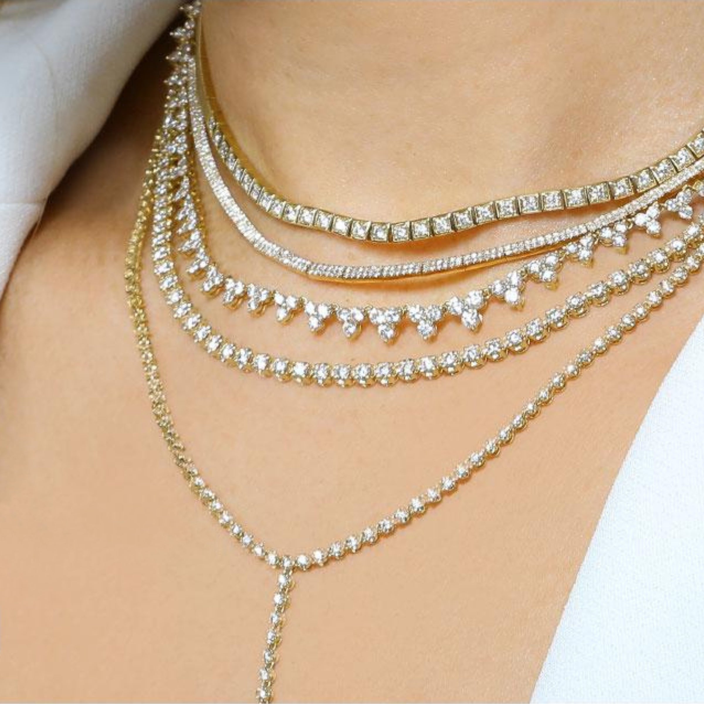Crown Prong Diamond Tennis Y Chain Necklace.