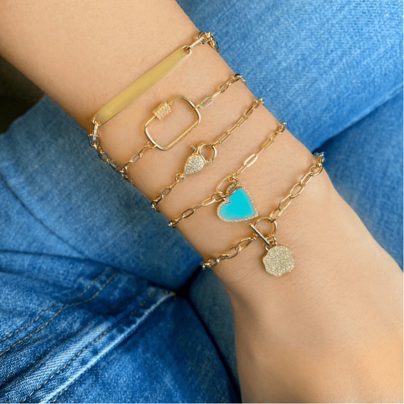 Heart Stone Charm Paper Link Bracelet.
