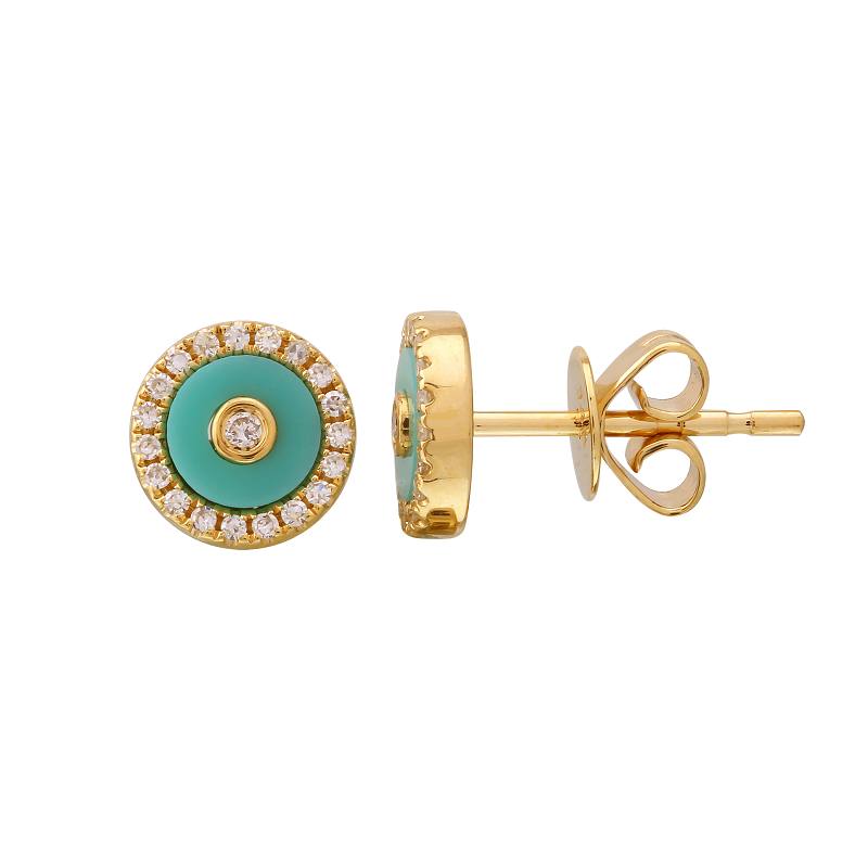 Pink Turquoise Evil Eye Disc Earrings.