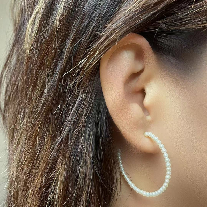 Pearl Strung Big Hoop Earrings.