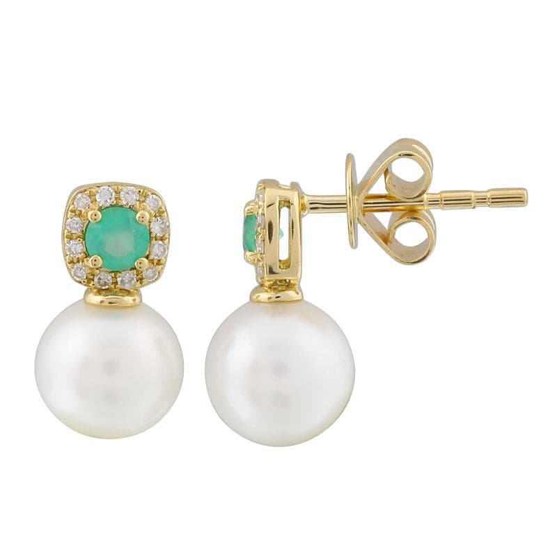 Cushion Gemstone Pearl Drop Studs.