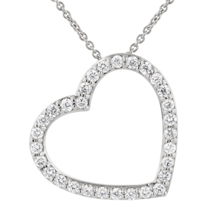 14k White Gold Diamond Heart Pendant Necklace (1/3 Carat), 16-18"