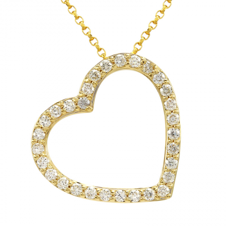 14k Yellow Gold Diamond Heart Pendant Necklace (1/3 Carat), 16-18"