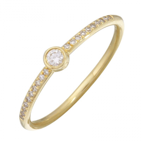 14k Yellow Gold Diamond Bezel Solitaire Pave Ring (1/10 Carat)
