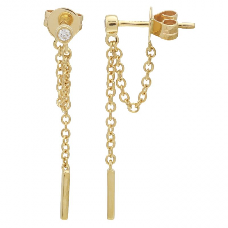 14k Yellow Gold Diamond Dangling Chain Stud Earrings (1/20 Carat)