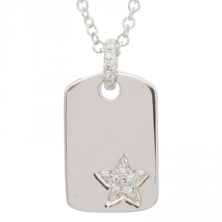 14k White Gold Diamond Pave Star Tag Pendant Necklace (1/20 Carat)