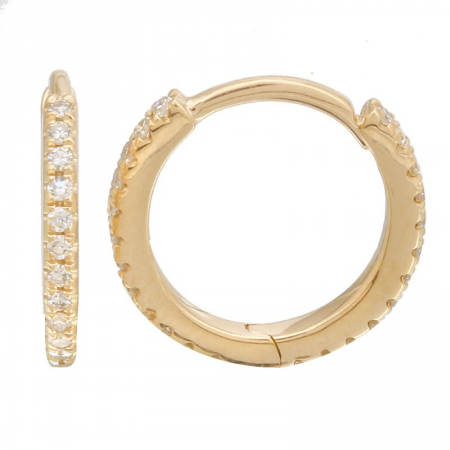 14k Yellow Gold Diamond Hoop Earrings (1/10 Carat), 8mm Diameter