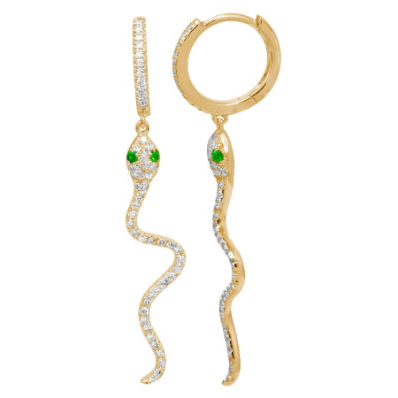 14k Yellow Gold Diamond Tsavorite Serpent Hoop Earrings (1/3 Carat)
