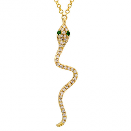14k Yellow Gold Diamond Serpent Pendant Necklace (1/10 Carat)