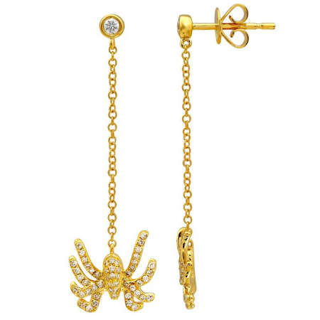 14k Yellow Gold Diamond Spider Dangle Drop Stud Earrings (1/3 Carat)