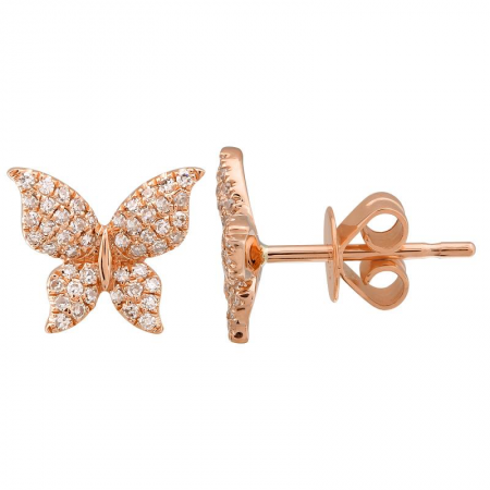 14k Rose Gold Diamond Floating Butterfly Stud Earrings (1/5 Carat)